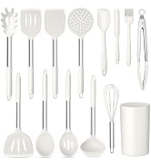 TeamFar Cooking Utensils Set, 14 PCS Silicone Kitchen Utensils with Stainless Steel Handle, Soup ...