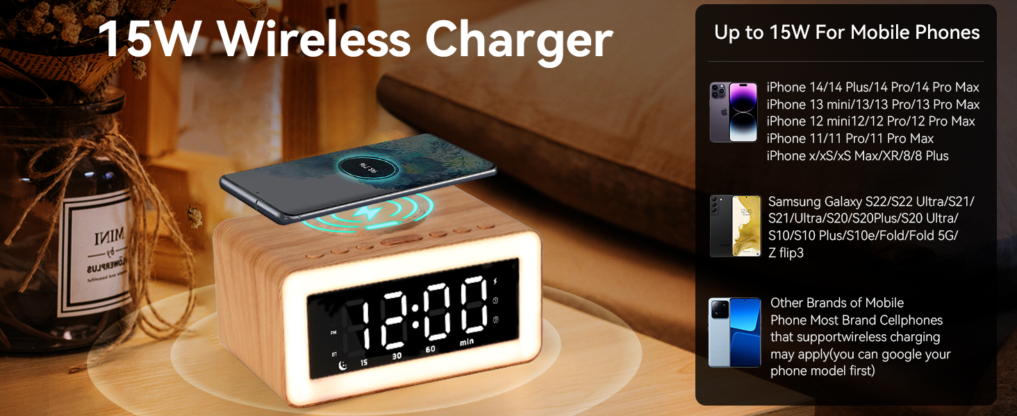 alarm clock phone charger with light bluetooth for bedroom speaker loftie wireless charging 