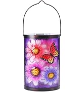Hanging Solar Lantern Outdoor Waterproof Flowers Butterfly Solar Lights Glass Tabletop Decorative...