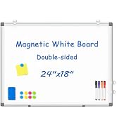 Double-Sided White Board 24x18 Dry Erase Magnetic Whiteboard for Wall | Smooth Write &amp; Clean, Dur...