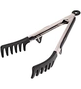 Black Silicone and Stainless Steel Spaghetti Tongs - 9 Inch Multi-Functional Food Serving Clip fo...