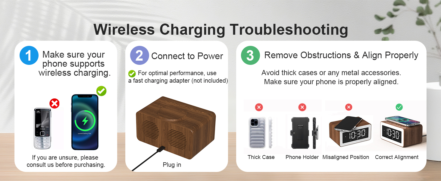 wooden alarm clock wireless charging station desk wireless charger