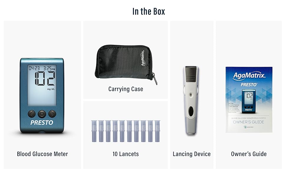AgaMatrix Presto Blood Glucose Meter Kit: Meter, Case, Instructions, Lancets, Lancing Device