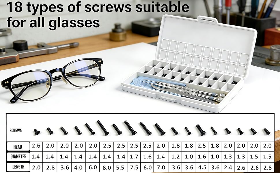 Black Eyeglass Repair Kit with 18 Sizes Black-Coated Screws