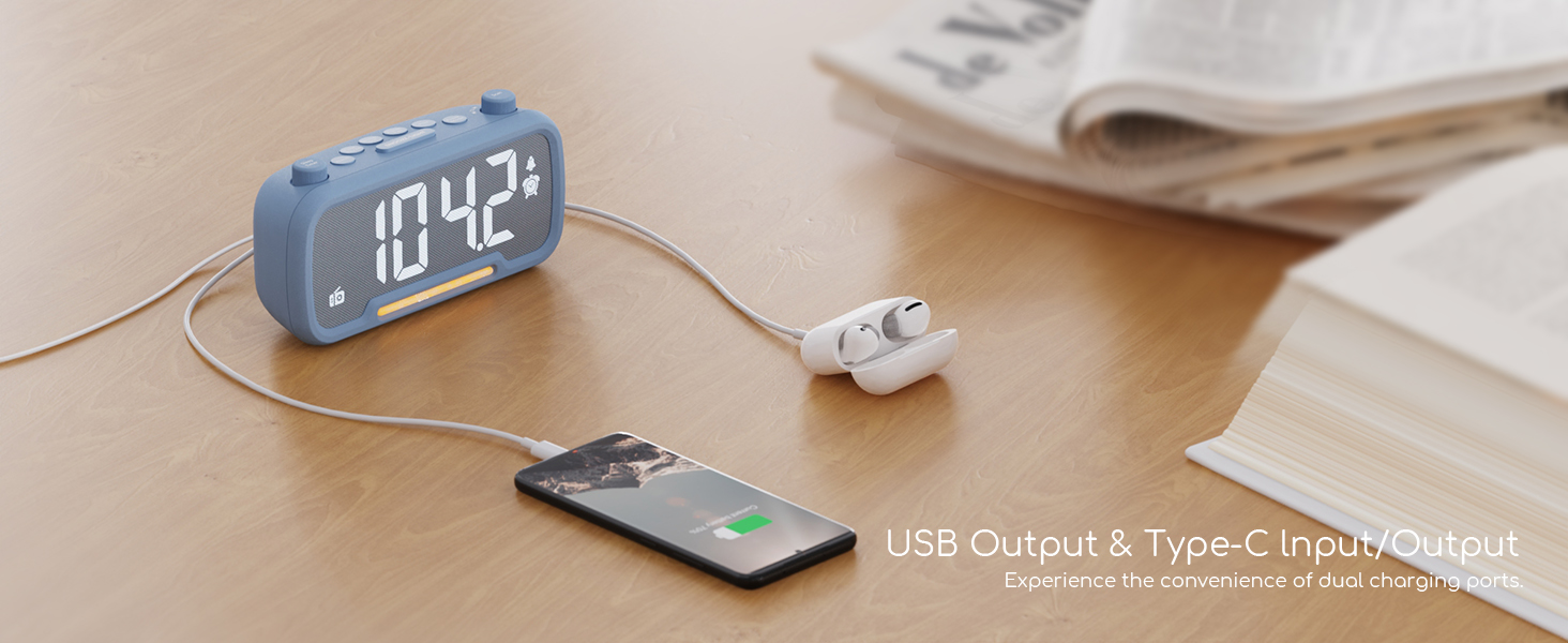 alarm clock charging ports