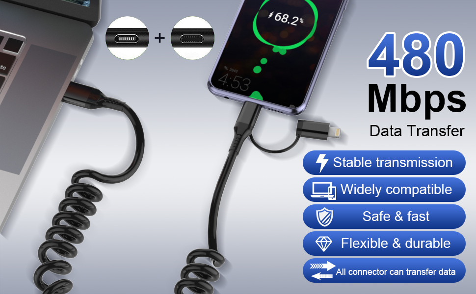 coiled iphone cable apple car play cord coil charging cable