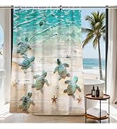 Final Friday Green Beach Sea Turtle Shower Curtain Nautical Teal Theme Fabric Bathroom Blue Ocean...