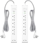 2 Pack Power Strip - 12FT Long Extension Cord, Surge Protector with 6 Outlets and 2 USB Charging ...