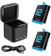 TELESIN Battery Charger Kit for GoPro Hero 12 11 10 9 Black, 2-Pack Battery + Triple Charge Case ...