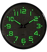 Plumeet Night Light Wall Clock 13'' Bedroom Wall Clocks with Silent Non-Ticking Glowing Function ...