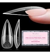 MelodySusie Long Stiletto Apex Nail Tips, 15 Sizes 150Pcs | Half Matte Full Cover Clear Acrylic F...