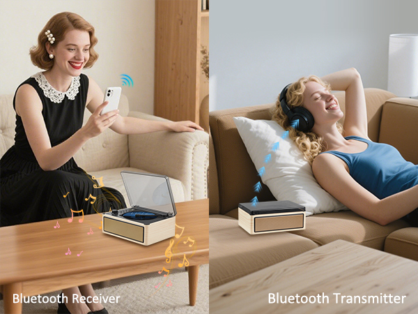 Portable cd player retro with bluetooth receiver transmitter