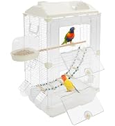 Two-Tier Bird Cage, 30 Inch Pigeons Parrot Birdcage with Safe Rotary Door Lock, White Parakeet Ca...