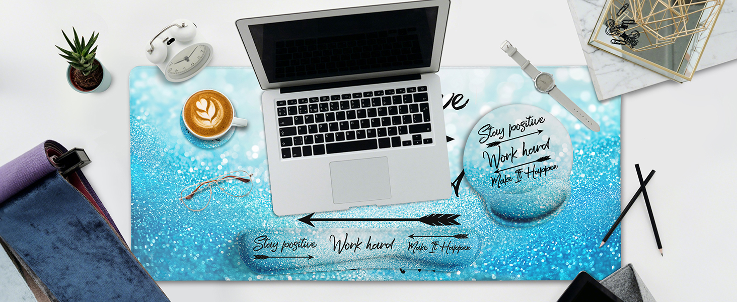 Cute Desk Mat Mouse Pad Wrist Rest Smooth Wrist Support Surface Non-Slip PU Base for Pain Relief