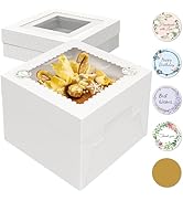 TLAZZ 15 Pcs 10x10x8 Inch Tall Cake Boxes with Window, White Square Cheesecake Bakery Boxes, Larg...