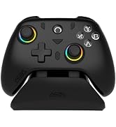 ASRVA Black 2.4G Wireless Game Controller &amp; Charging Station Bundle - Hall Effect Joystick, Metal...