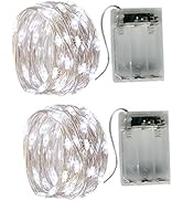 2 x 50LEDs Fairy Lights Battery Operated, Silver Wire 2 Mode 16.4Ft Chains String Lights for Bedr...