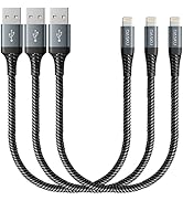 Short Lightning Cable 1FT 3Pack 12 inch iPhone Charger USB Fast Nylon Braided Charger Cord Compat...