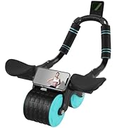 Tixahi Ab Roller Wheel with Timer &amp; Knee Mat, Home Workout Auto Rebound Abdominal Wheel with Elbo...