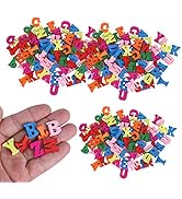 300Pcs Wooden Letters Buttons Mixed Colorful Alphabet Shape Buttons Set with Holes Alphabet Lette...