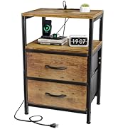Simple Trending Night Stand with Charging Station, 3-Tier Bed Side Table with 2 Drawer, Storage E...