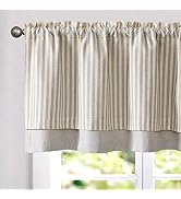 jinchan Stripe Linen Kitchen Valance Curtain, 50x18, 1 Panel, Taupe | Light filtering, rod pocket...