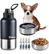 Cibaabo Insulated Dog Water Bottle with 2 Bowls, 32oz Travel Stainless Steel Double Wall Thermos,...