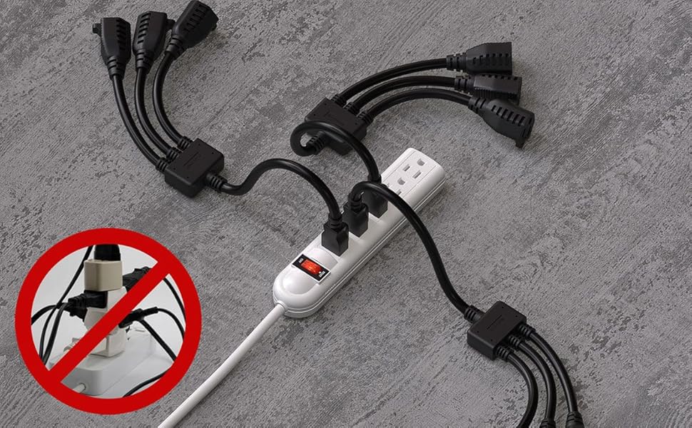 1 x NEMA 5-15P to 3 x NEMA 5-15R Power Extension Cord Splitter Cable 14 AWG