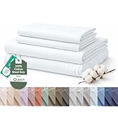 Royale Linens 100% Organic Cotton Queen Sheet Set - 16" Deep Pocket Bed Sheets - Eco Friendly Whi...
