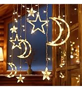 Moon and Stars Decor Curtain Lights, 11.5ft String Lights for Bedroom, Christmas, Ramadan Decor, ...