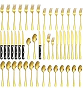 48-Piece Gold Silverware Set with Steak Knives Gold Stainless Steel Flatware Set for 8 Food Grade...