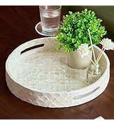 CHI AN HOME 12.6 Inch Capiz Round Decorative Tray with Handles for Coffee Table, Vanity, or Ottom...
