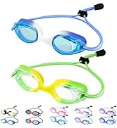 Vvinca Kids Swim Goggles with Bungee Strap No Leaking Anti Fog Toddler Goggles with Quick Adjust ...