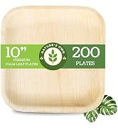 Nature's Own Disposable Palm Leaf Plates - 10 Inch Square, 200 Pack - Dinnerware like Bamboo Plat...