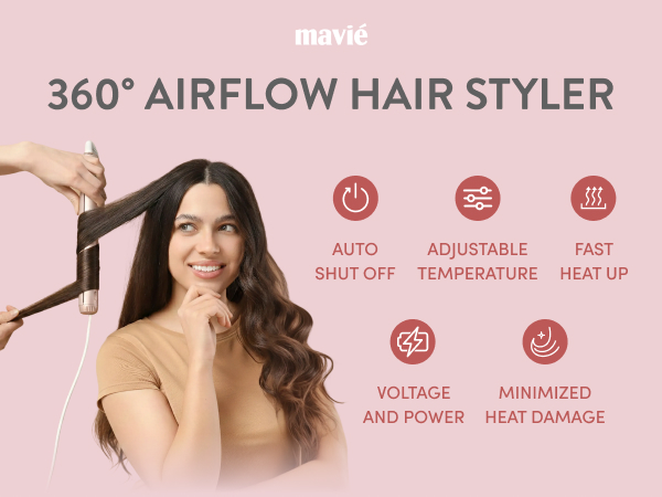 mavie 360 airflow styler hair straightener brush for women hot comb flat iron curling wand curler