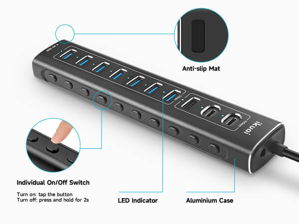 11 port usb hub with on off switch