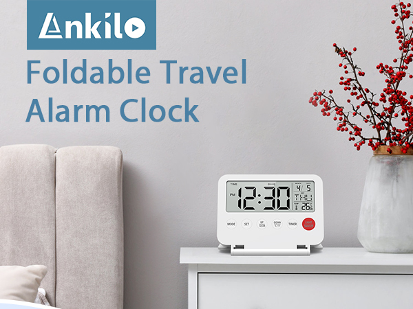 Digital Travel Alarm Clock, Large LCD Display Small Alarm Clock with Temperature, 12/24H, Desk Clock