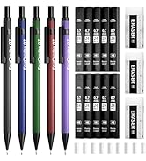 Four Candies Metal Mechanical Pencils 0.7mm, with #2 Pencil Leads 0.7, Eraser Set and Eraser Refi...