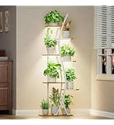 MJOMKN 62" Plant Stand Indoor with Grow Lights - 7 Tiered Tall Metal Plant Shelf - Corner Wooden ...