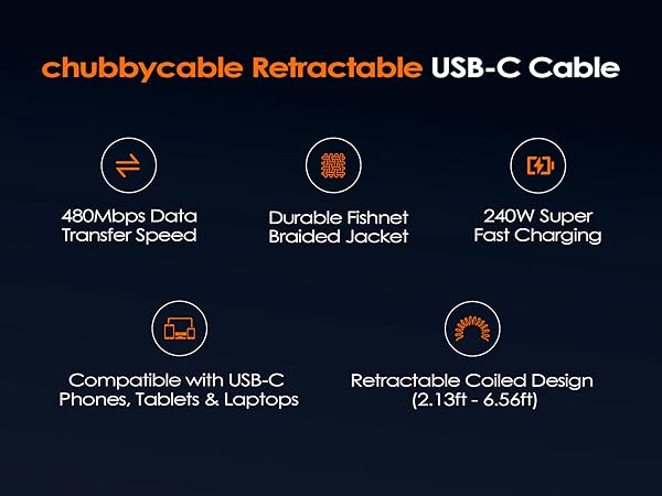 chubbycable Retractable USB-C Cable