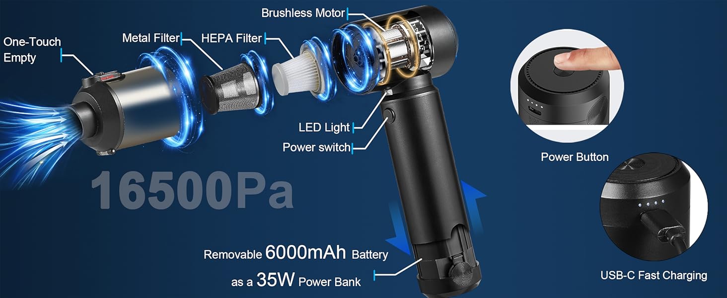 Vacuum Cleaner for Car 78000RPM Handheld Car Vacuum Cordless High Power 4-in-1 Air Blower Pump
