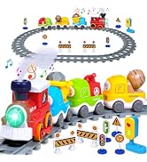 Electric Train Set for Toddlers 3-5 4-8 with Train Tracks Set Lights Up Steam Sign Realistic Musi...