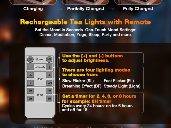 rechargeable battery operated led flickering flameless tea lights