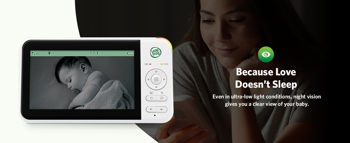LeapFrog LeapView 360 baby monitor 31 hour audio battery infrared night vision rechargeable