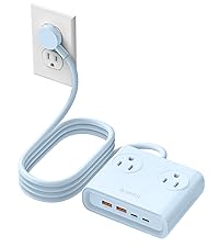 ORICO Blue Travel Power Strip PD20W with 4 AC Outlets 3 USB Ports (1 USB-C), 4FT Flat Plug Extension...