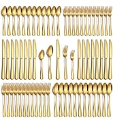 PHILIPALA 60 Piece Gold Silverware Set, Stainless Steel Flatware Set for 12 Food Grade Cutlery Ut...
