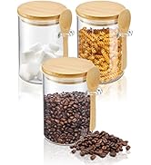 KOIKEY Coffee Sugar Container Salts Jars - 15oz Glass Airtight Caning with Bamboo Lids and Spoons...