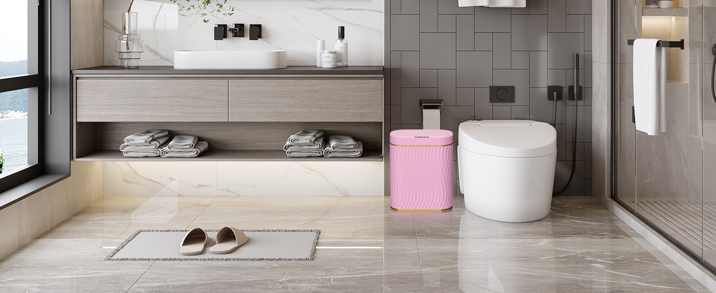 Pink Bathroom Trash can with Automatic Touchless Lid