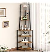 VECELO 6 Tier Corner Shelf 69 Inch Industrial Bookshelf with Metal Frame, Multipurpose Tall Plant...