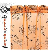 Karseteli Halloween Sheer Curtains for Living Room, Spider Web Gold Foil Print Sheer Curtains, Ro...